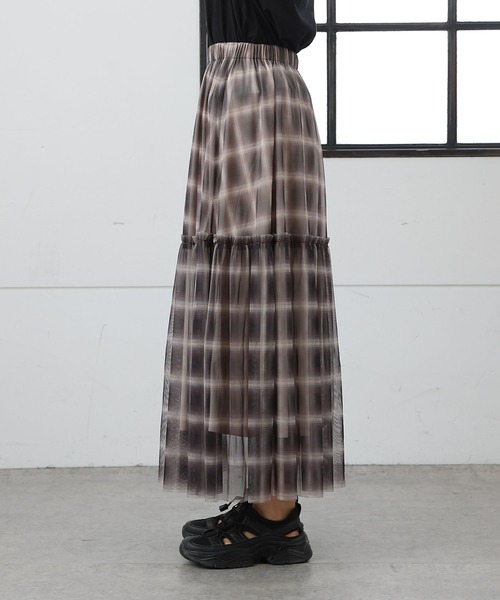 COLONY 2139（コロニートゥーワンスリーナイン）の「オンブレチェックチュールスカート（スカート・レディース・ブラック/ベージュ・FREE）」の18枚目の写真