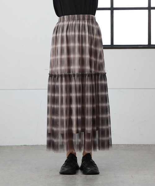 COLONY 2139（コロニートゥーワンスリーナイン）の「オンブレチェックチュールスカート（スカート・レディース・ブラック/ベージュ・FREE）」の17枚目の写真