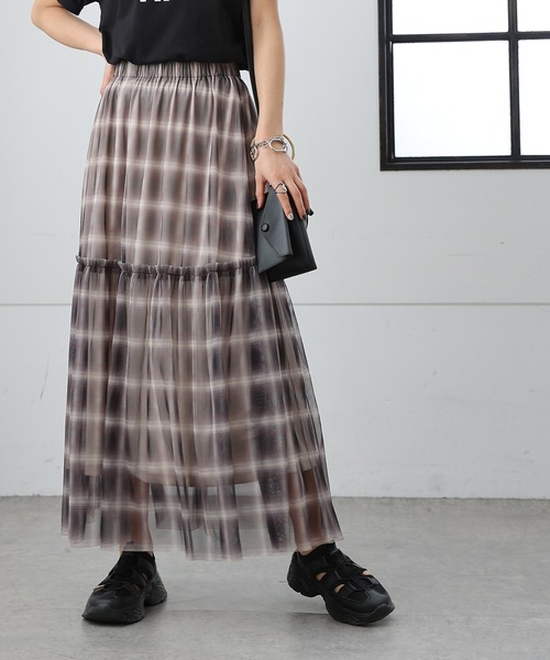 COLONY 2139（コロニートゥーワンスリーナイン）の「オンブレチェックチュールスカート（スカート・レディース・ブラック/ベージュ・FREE）」の11枚目の写真