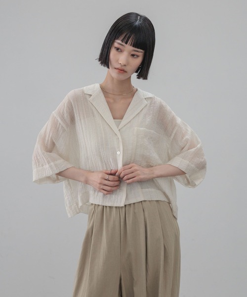 LOWRYS FARM（ローリーズファーム）の「シアーショートカイキンシャツＳＳ  657804（シャツ/ブラウス・レディース・ブルー/ブラック/ブラウン/ホワイト・FREE）」の5枚目の写真