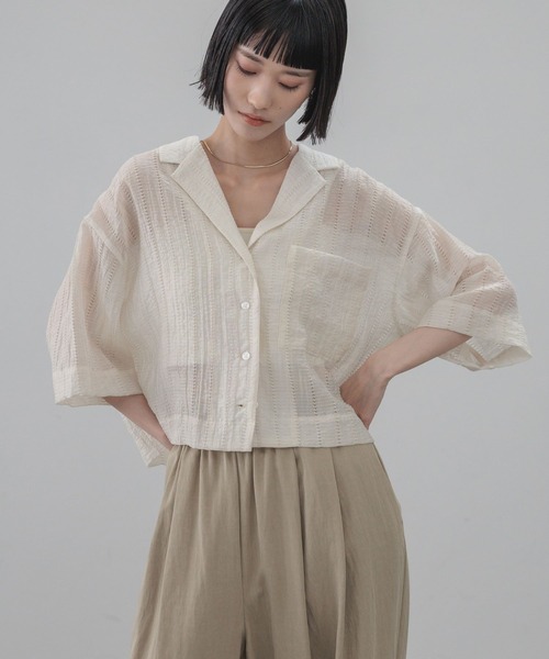 LOWRYS FARM（ローリーズファーム）の「シアーショートカイキンシャツＳＳ  657804（シャツ/ブラウス・レディース・ブルー/ブラック/ブラウン/ホワイト・FREE）」の6枚目の写真