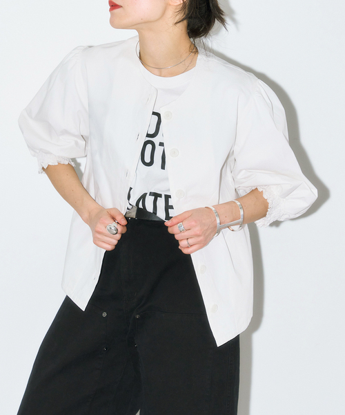CITYSHOP(シティーショップ)の「PUFF SLEEVE ブラウス(シャツ/ブラウス・レディース・ブラック/ホワイト・FREE)」の2枚目の写真