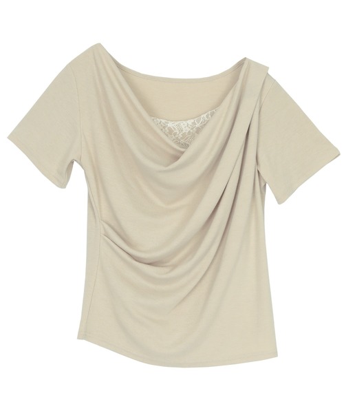 UR'S(ユアーズ)の「オフショルダーハーフスリーブレースドッキングTシャツ(Tシャツ/カットソー・レディース・ベージュ/オフホワイト/ブラック・S/M/L)」の12枚目の写真