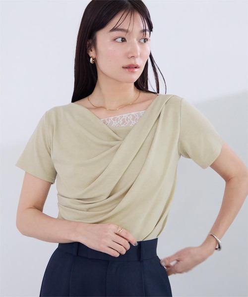 UR'S(ユアーズ)の「オフショルダーハーフスリーブレースドッキングTシャツ(Tシャツ/カットソー・レディース・ベージュ/オフホワイト/ブラック・S/M/L)」の9枚目の写真