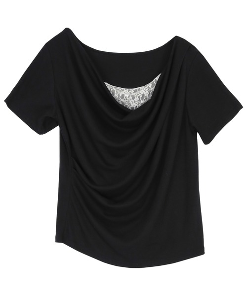 UR'S(ユアーズ)の「オフショルダーハーフスリーブレースドッキングTシャツ(Tシャツ/カットソー・レディース・ベージュ/オフホワイト/ブラック・S/M/L)」の11枚目の写真
