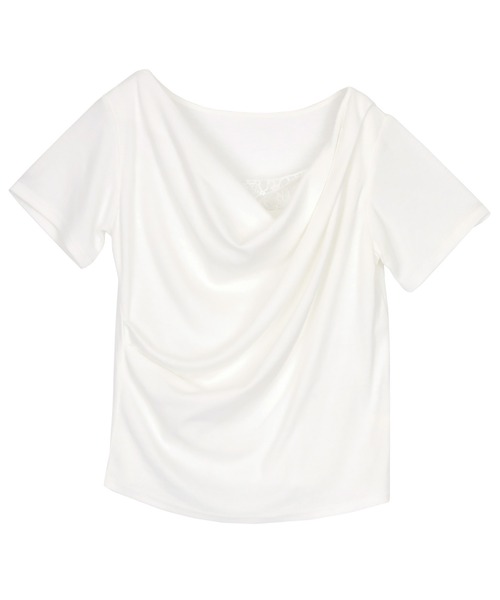 UR'S(ユアーズ)の「オフショルダーハーフスリーブレースドッキングTシャツ(Tシャツ/カットソー・レディース・ベージュ/オフホワイト/ブラック・S/M/L)」の10枚目の写真