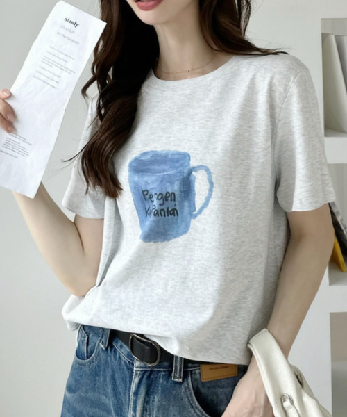 Ada.（エイダ）の「手書きイラスト風 カップデザイン半袖 Tシャツ（Tシャツ/カットソー・レディース・ホワイト/グレー/ブラック・FREE）」の5枚目の写真