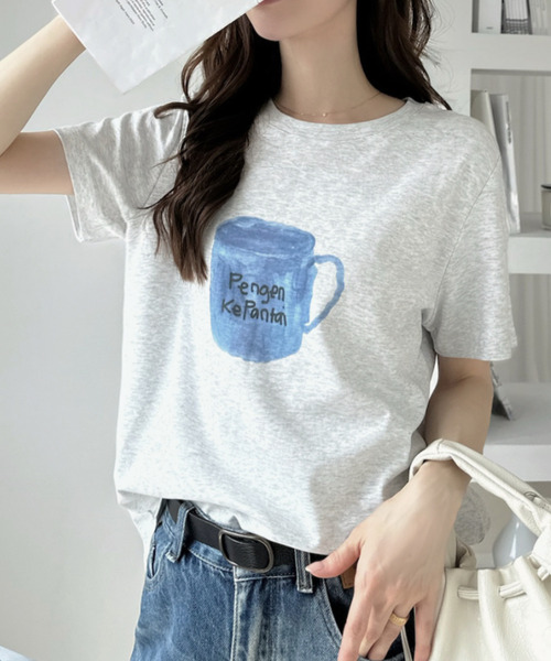 Ada.（エイダ）の「手書きイラスト風 カップデザイン半袖 Tシャツ（Tシャツ/カットソー・レディース・ホワイト/グレー/ブラック・FREE）」の9枚目の写真