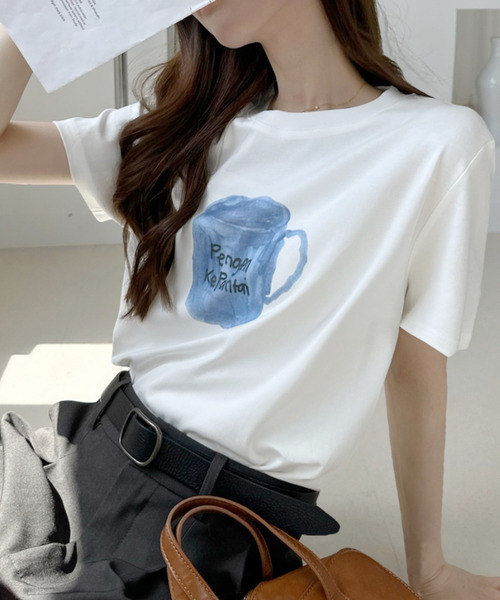 Ada.（エイダ）の「手書きイラスト風 カップデザイン半袖 Tシャツ（Tシャツ/カットソー・レディース・ホワイト/グレー/ブラック・FREE）」の14枚目の写真