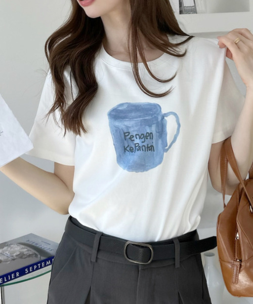 Ada.（エイダ）の「手書きイラスト風 カップデザイン半袖 Tシャツ（Tシャツ/カットソー・レディース・ホワイト/グレー/ブラック・FREE）」の16枚目の写真