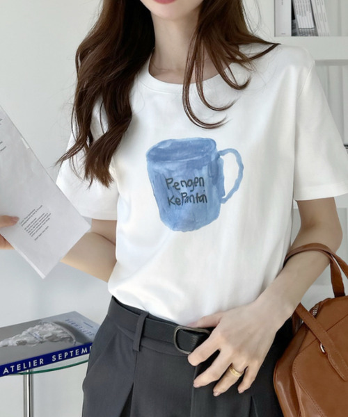 Ada.（エイダ）の「手書きイラスト風 カップデザイン半袖 Tシャツ（Tシャツ/カットソー・レディース・ホワイト/グレー/ブラック・FREE）」の12枚目の写真