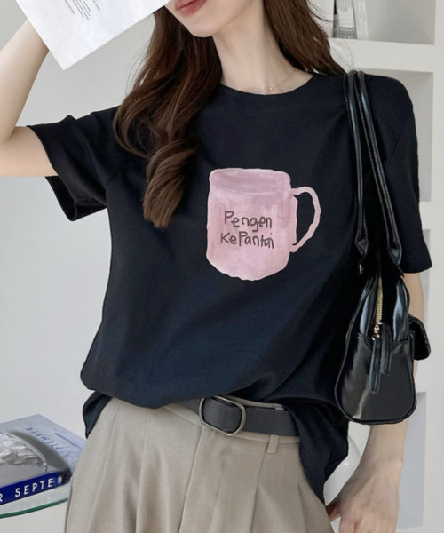 Ada.（エイダ）の「手書きイラスト風 カップデザイン半袖 Tシャツ（Tシャツ/カットソー・レディース・ホワイト/グレー/ブラック・FREE）」の4枚目の写真