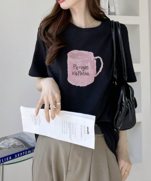 Ada.（エイダ）の「手書きイラスト風 カップデザイン半袖 Tシャツ（Tシャツ/カットソー・レディース・ホワイト/グレー/ブラック・FREE）」の21枚目の写真