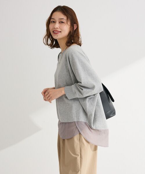 Green Parks(グリーンパークス)の「七分袖ドルマン裏毛シアードッキングプルオーバー(Tシャツ/カットソー・レディース・ブラック/ホワイト系その他2/杢グレー/グリーン・FREE)」の6枚目の写真