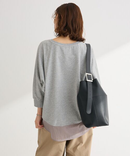 Green Parks(グリーンパークス)の「七分袖ドルマン裏毛シアードッキングプルオーバー(Tシャツ/カットソー・レディース・ブラック/ホワイト系その他2/杢グレー/グリーン・FREE)」の7枚目の写真
