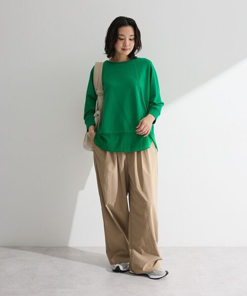 Green Parks(グリーンパークス)の「七分袖ドルマン裏毛シアードッキングプルオーバー(Tシャツ/カットソー・レディース・ブラック/ホワイト系その他2/杢グレー/グリーン・FREE)」の8枚目の写真