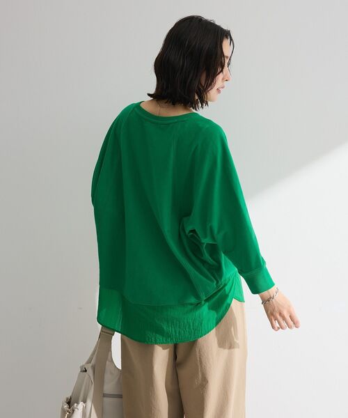 Green Parks(グリーンパークス)の「七分袖ドルマン裏毛シアードッキングプルオーバー(Tシャツ/カットソー・レディース・ブラック/ホワイト系その他2/杢グレー/グリーン・FREE)」の12枚目の写真