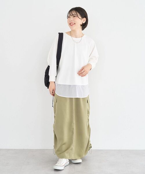 Green Parks(グリーンパークス)の「七分袖ドルマン裏毛シアードッキングプルオーバー(Tシャツ/カットソー・レディース・ブラック/ホワイト系その他2/杢グレー/グリーン・FREE)」の13枚目の写真