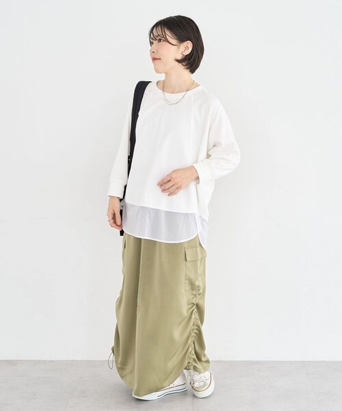 Green Parks(グリーンパークス)の「七分袖ドルマン裏毛シアードッキングプルオーバー(Tシャツ/カットソー・レディース・ブラック/ホワイト系その他2/杢グレー/グリーン・FREE)」の14枚目の写真