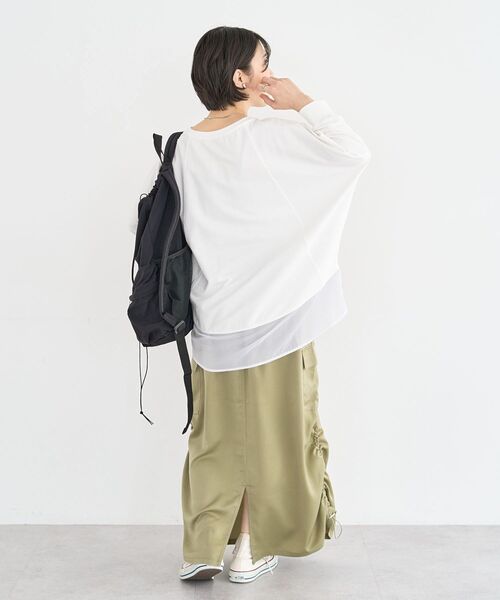 Green Parks(グリーンパークス)の「七分袖ドルマン裏毛シアードッキングプルオーバー(Tシャツ/カットソー・レディース・ブラック/ホワイト系その他2/杢グレー/グリーン・FREE)」の15枚目の写真