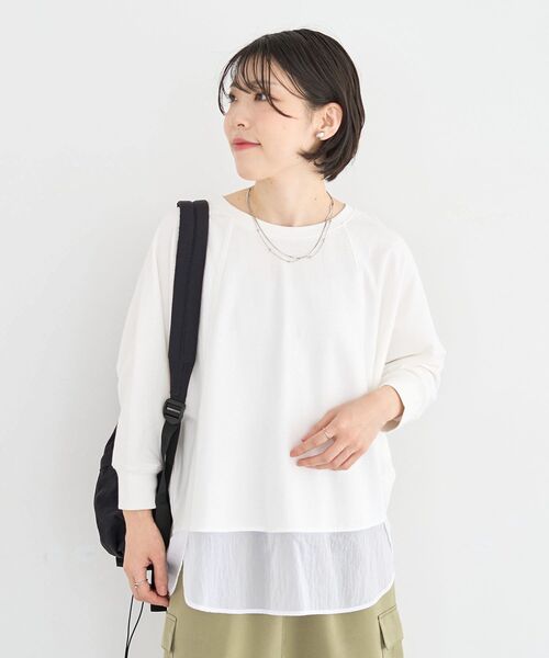 Green Parks(グリーンパークス)の「七分袖ドルマン裏毛シアードッキングプルオーバー(Tシャツ/カットソー・レディース・ブラック/ホワイト系その他2/杢グレー/グリーン・FREE)」の16枚目の写真