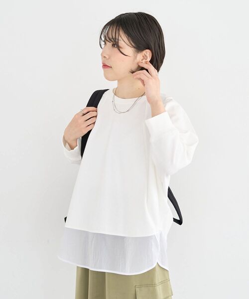 Green Parks(グリーンパークス)の「七分袖ドルマン裏毛シアードッキングプルオーバー(Tシャツ/カットソー・レディース・ブラック/ホワイト系その他2/杢グレー/グリーン・FREE)」の17枚目の写真