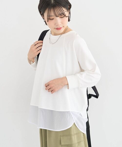 Green Parks(グリーンパークス)の「七分袖ドルマン裏毛シアードッキングプルオーバー(Tシャツ/カットソー・レディース・ブラック/ホワイト系その他2/杢グレー/グリーン・FREE)」の18枚目の写真