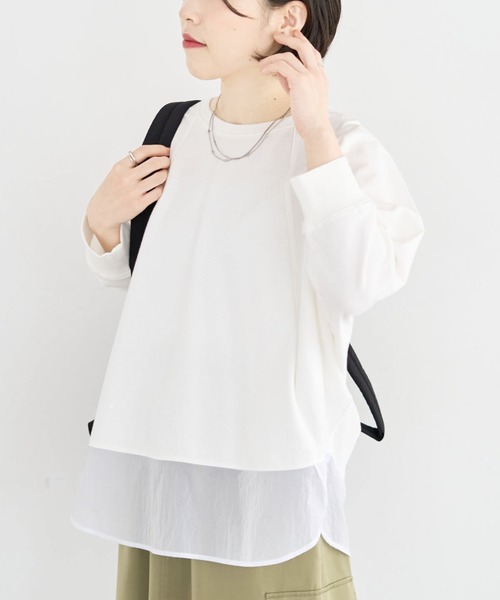 Green Parks(グリーンパークス)の「七分袖ドルマン裏毛シアードッキングプルオーバー(Tシャツ/カットソー・レディース・ブラック/ホワイト系その他2/杢グレー/グリーン・FREE)」の1枚目の写真
