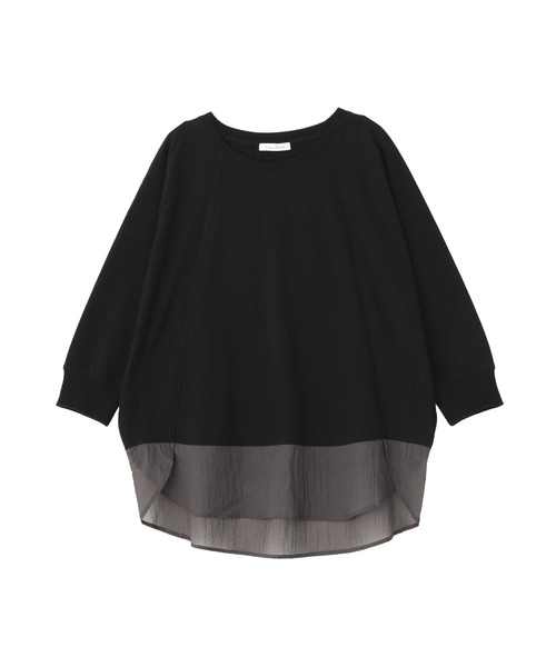 Green Parks(グリーンパークス)の「七分袖ドルマン裏毛シアードッキングプルオーバー(Tシャツ/カットソー・レディース・ブラック/ホワイト系その他2/杢グレー/グリーン・FREE)」の2枚目の写真