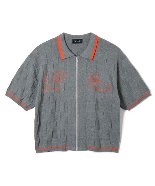 soduk（スドーク）の「【soduk】26SS新作 dog and cat bawling zip knit /ドッグ&キャットボーリングジップニット（ポロシャツ・レディース・ブラック系/ネイビー/グレー系・ONE SIZE）」の3枚目の写真