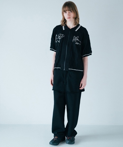 soduk（スドーク）の「【soduk】26SS新作 dog and cat bawling zip knit /ドッグ&キャットボーリングジップニット（ポロシャツ・レディース・ブラック系/ネイビー/グレー系・ONE SIZE）」の4枚目の写真