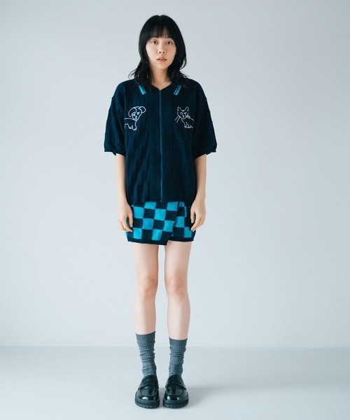 soduk（スドーク）の「【soduk】26SS新作 dog and cat bawling zip knit /ドッグ&キャットボーリングジップニット（ポロシャツ・レディース・ブラック系/ネイビー/グレー系・ONE SIZE）」の7枚目の写真