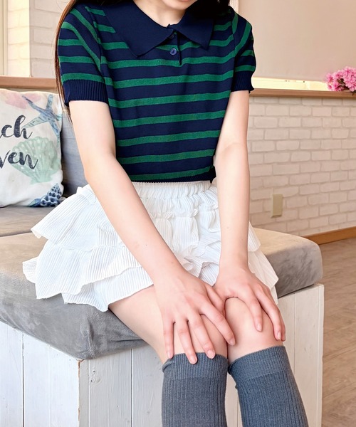 ADDITION STORE(アディションストア)の「クロップド レトロ ボーダーポロシャツ / チビボーダーポロ / asknn(ポロシャツ・レディース・ホワイト/ネイビー/ブラック/ベージュ・FREE)」の17枚目の写真