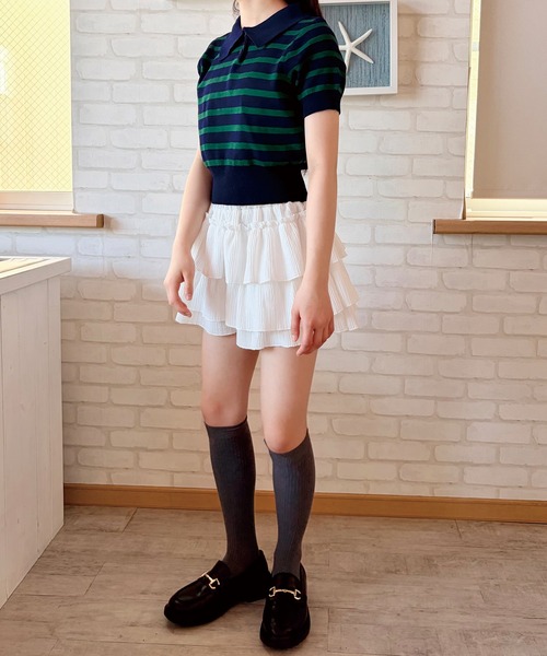 ADDITION STORE(アディションストア)の「クロップド レトロ ボーダーポロシャツ / チビボーダーポロ / asknn(ポロシャツ・レディース・ホワイト/ネイビー/ブラック/ベージュ・FREE)」の20枚目の写真