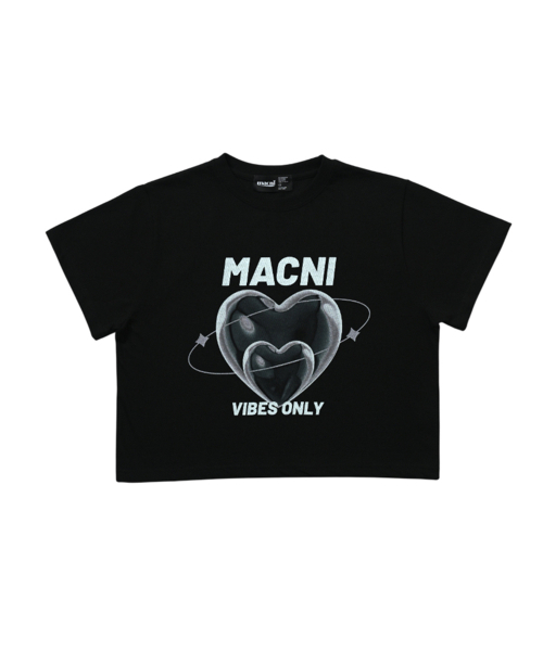 MACNI(マクニ)の「DOUBLE HEART CROP T-SHIRT BLACK(Tシャツ/カットソー・レディース・ブラック・FREE)」の3枚目の写真
