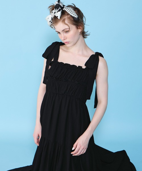 Cherir Mignon(シェリルミニョン)の「【Cherir Mignon】ショルダーリボン エアリーティアードキャミワンピース(ワンピース・レディース・ブラック/ブルー/アイボリー・M/S)」の7枚目の写真