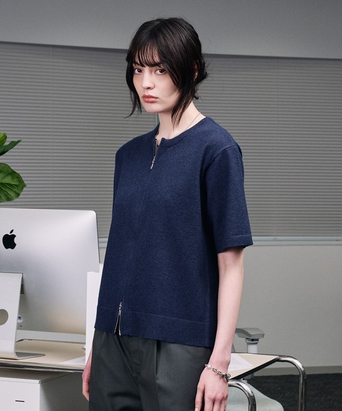 SELLE GLANT(セレグランテ)の「CREW NECK ZIP KNIT SHIRT / クルーネックジップニットシャツ(Tシャツ/カットソー・メンズ・ブラック/ネイビー・LARGE/MEDIUM/SMALL)」の20枚目の写真