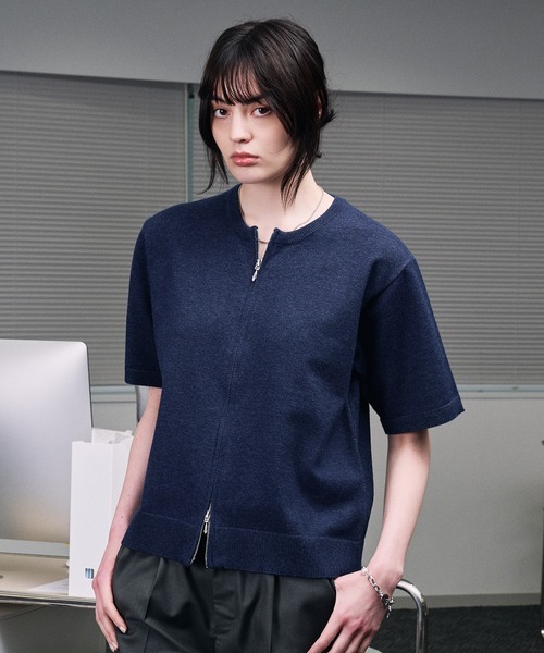 SELLE GLANT(セレグランテ)の「CREW NECK ZIP KNIT SHIRT / クルーネックジップニットシャツ(Tシャツ/カットソー・メンズ・ブラック/ネイビー・LARGE/MEDIUM/SMALL)」の21枚目の写真