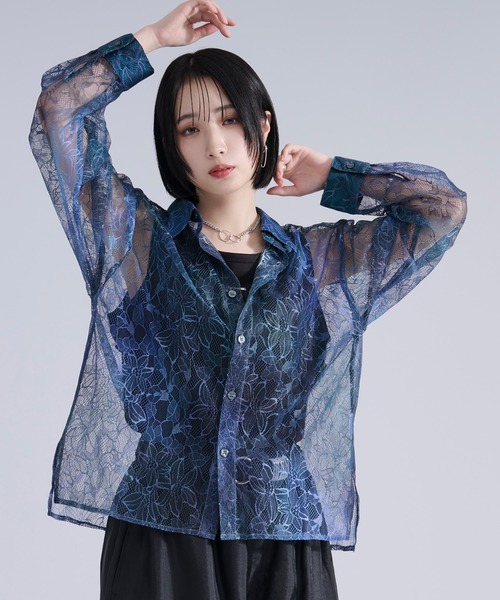 Ellno Loset(エルノロゼット)の「グラデーションプリントレースシャツ(シャツ/ブラウス・メンズ・パープル/ブラック/ブルー・LARGE/SMALL/MEDIUM)」の3枚目の写真
