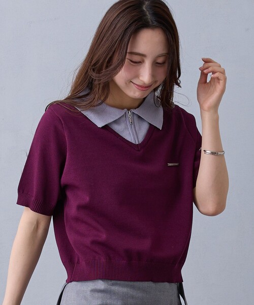 NICOLE CLUB(ニコル クラブ)の「レイヤードカラージップポロシャツ(ニット/セーター・レディース・その他2/ネイビー/ボルドー・FREE)」の3枚目の写真