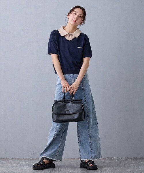 NICOLE CLUB(ニコル クラブ)の「レイヤードカラージップポロシャツ(ニット/セーター・レディース・その他2/ネイビー/ボルドー・FREE)」の10枚目の写真