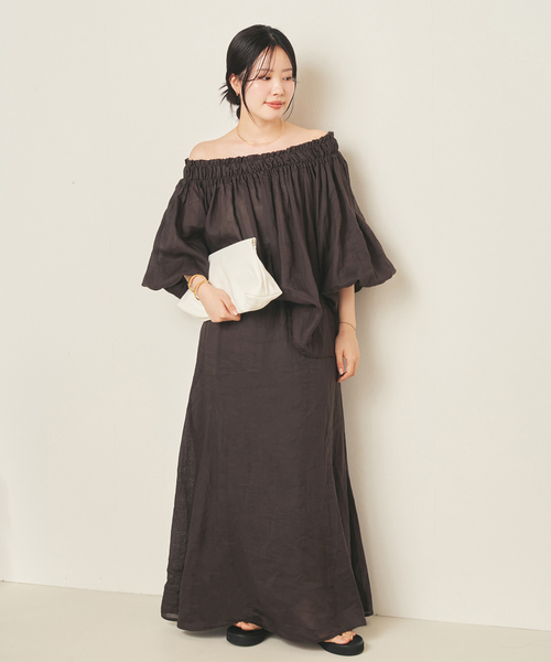 plage(プラージュ)の「RAMY LINEN TACK スカート(スカート・レディース・ボルドー/ブラウン・38/36)」の3枚目の写真