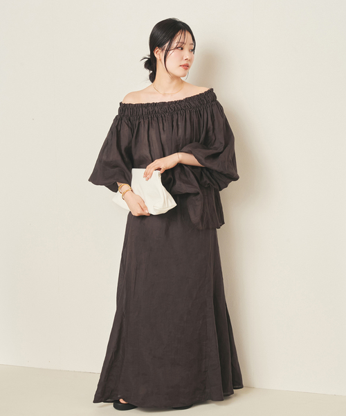 plage(プラージュ)の「RAMY LINEN TACK スカート(スカート・レディース・ボルドー/ブラウン・38/36)」の6枚目の写真