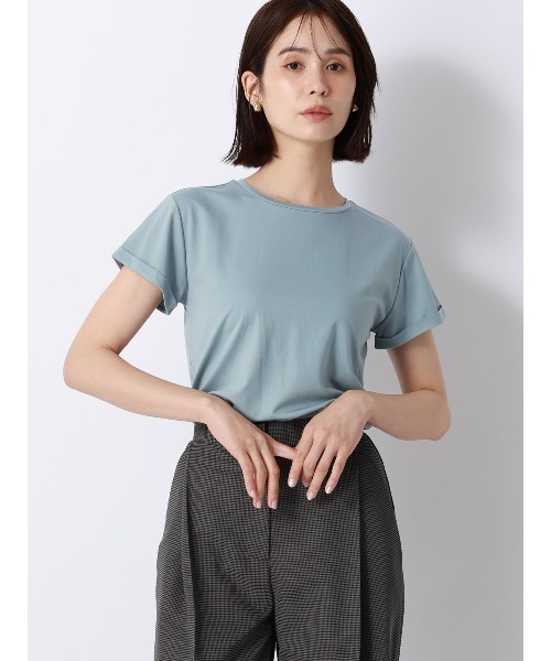 SUIT SQUARE(スーツスクエア)の「クルーネックTシャツ/半袖/ウォッシャブル/接触冷感/レーヨンストレッチポンチ/BIYORI UP(Tシャツ/カットソー・レディース・ブラック/サックスブルー/オフホワイト/グレー/ブラウン・FREE)」の5枚目の写真