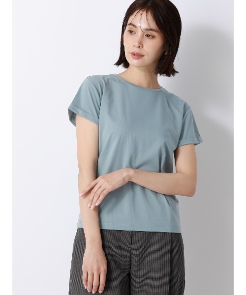 SUIT SQUARE(スーツスクエア)の「クルーネックTシャツ/半袖/ウォッシャブル/接触冷感/レーヨンストレッチポンチ/BIYORI UP(Tシャツ/カットソー・レディース・ブラック/サックスブルー/オフホワイト/グレー/ブラウン・FREE)」の16枚目の写真