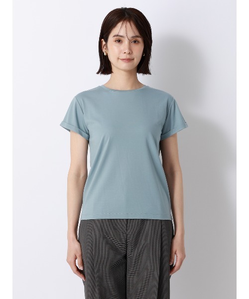 SUIT SQUARE(スーツスクエア)の「クルーネックTシャツ/半袖/ウォッシャブル/接触冷感/レーヨンストレッチポンチ/BIYORI UP(Tシャツ/カットソー・レディース・ブラック/サックスブルー/オフホワイト/グレー/ブラウン・FREE)」の17枚目の写真