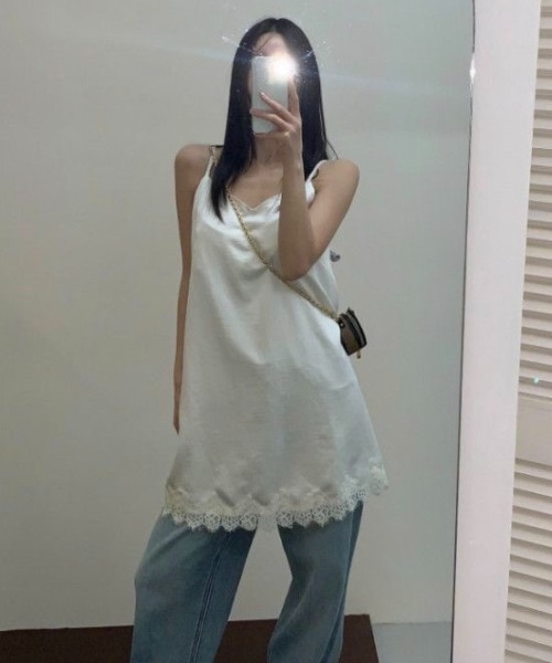 LADY LIKE(レディライク)の「レースヘム切替えキャミチュニック(キャミソール・レディース・アイボリー・M)」の3枚目の写真