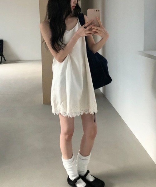 LADY LIKE(レディライク)の「レースヘム切替えキャミチュニック(キャミソール・レディース・アイボリー・M)」の6枚目の写真