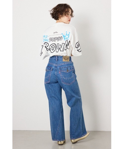 RODEO CROWNS WIDE BOWL（ロデオクラウンズワイドボウル）の「カラーステッチダボパンツ（デニムパンツ・レディース・ブルー/ブラック・SMALL/MEDIUM）」の3枚目の写真