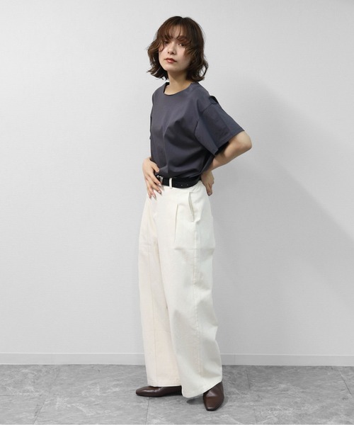THE CELL.（ザセルドット）の「センターシーム　ワイドストレートデニム　CENTER SEAM WIDE STRAIGHT DENIM（デニムパンツ・レディース・アイボリー/チャコールグレー・FREE）」の22枚目の写真